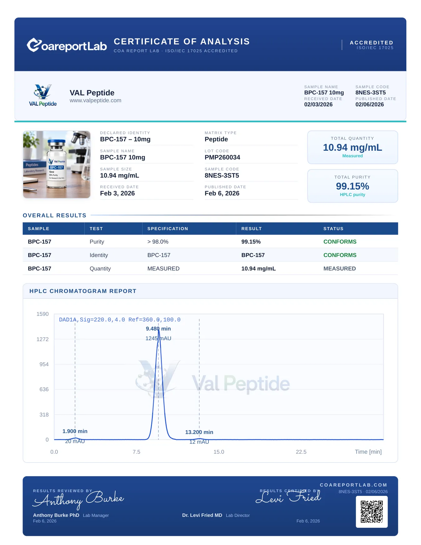 BPC-157 10mg COA Certificate